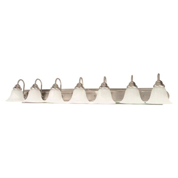 7 Light Brushed Nickel Alabaster Glass Bell Shades Vanity Light Fixture