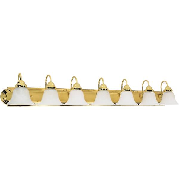 7 Light Polished Brass Alabaster Glass Bell Shades Vanity Light Fixture