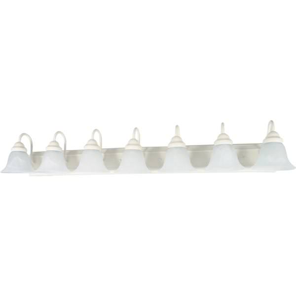 7 Light Textured White Finish Alabaster Glass Bell Shades Vanity Light Fixture