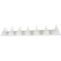 View 7 Light Textured White Finish Alabaster Glass Bell Shades Vanity Light Fixture