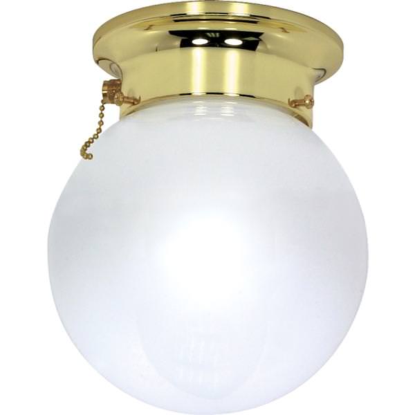 1 Light Polished Brass White Glass Ball Shade Ceiling Light Fixture with Pull Chain