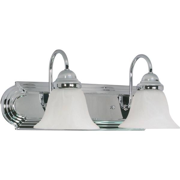 2 Light Polished Chrome Alabaster Glass Bell Shades Vanity Light Fixture