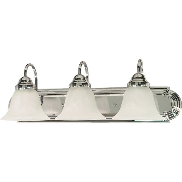 3 Light Polished Chrome Alabaster Glass Bell Shades Vanity Light Fixture