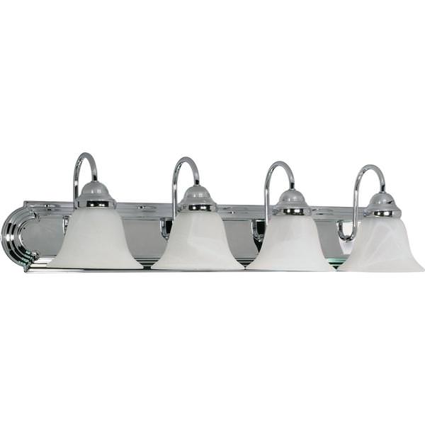 4 Light Polished Chrome Alabaster Glass Bell Shades Vanity Light Fixture