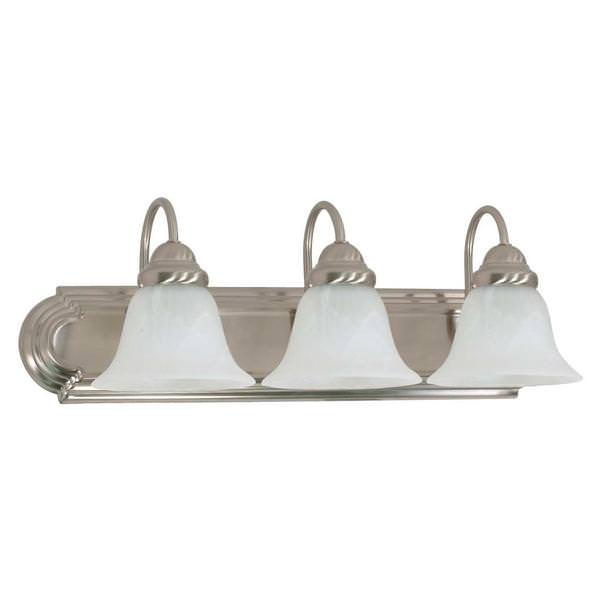 3 Light Brushed Nickel Alabaster Glass Bell Shades Vanity Light Fixture