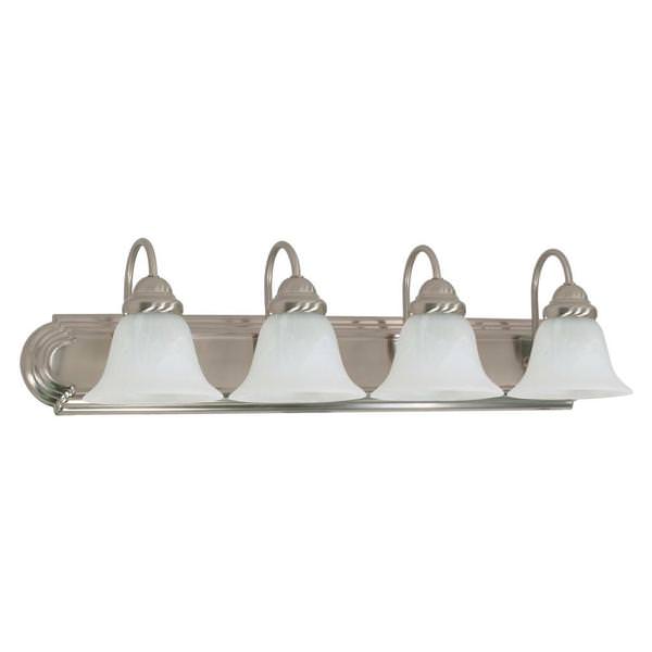 4 Light Brushed Nickel Alabaster Glass Bell Shades Vanity Light Fixture