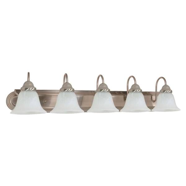 5 Light Brushed Nickel Alabaster Glass Bell Shades Vanity Light Fixture