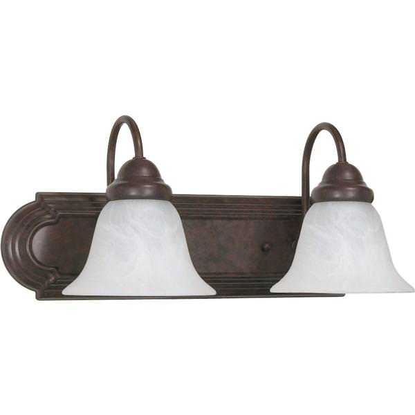2 Light Old Bronze Alabaster Glass Bell Shades Vanity Light Fixture