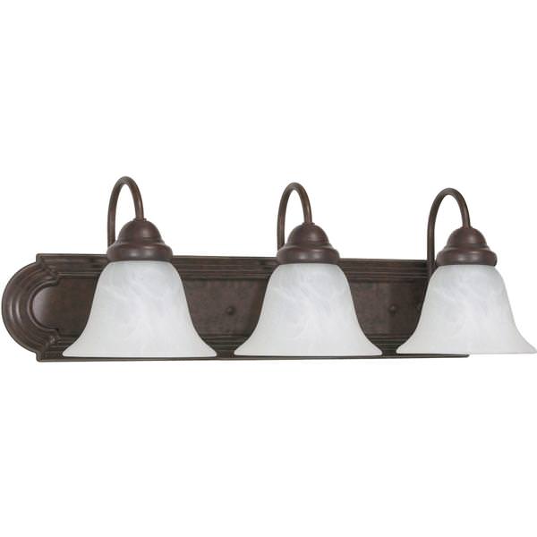 3 Light Old Bronze Alabaster Glass Bell Shades Vanity Light Fixture