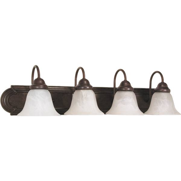 4 Light Old Bronze Alabaster Glass Bell Shades Vanity Light Fixture