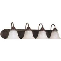 View 4 Light Old Bronze Alabaster Glass Bell Shades Vanity Light Fixture