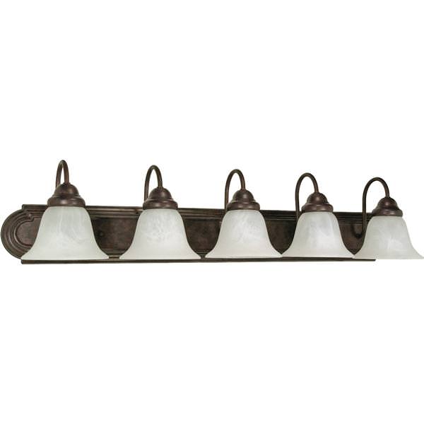 5 Light Old Bronze Alabaster Glass Bell Shades Vanity Light Fixture