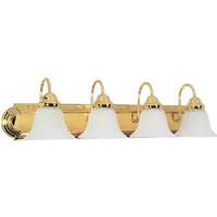 View 4 Light Polished Brass Alabaster Glass Bell Shades Vanity Light Fixture