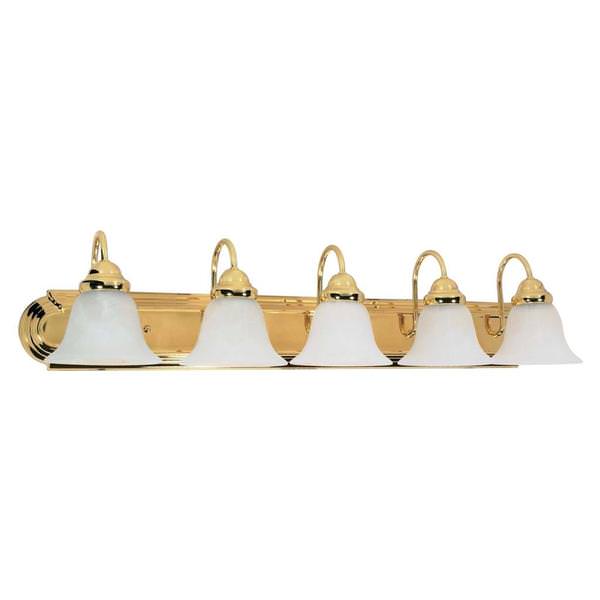5 Light Polished Brass Alabaster Glass Bell Shades Vanity Light Fixture