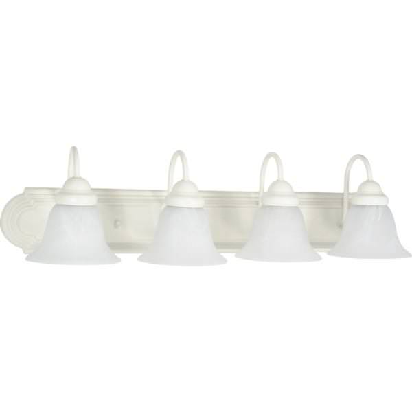 4 Light Textured White Alabaster Glass Bell Shades Vanity Light Fixture