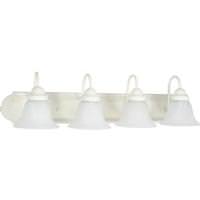 View 4 Light Textured White Alabaster Glass Bell Shades Vanity Light Fixture