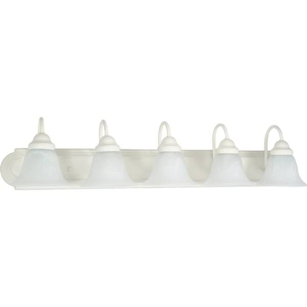 5 Light Textured White Alabaster Glass Bell Shades Vanity Light Fixture