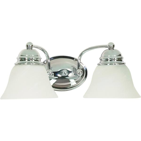 2 Light Polished Chrome Alabaster Glass Bell Shades Vanity Light Fixture