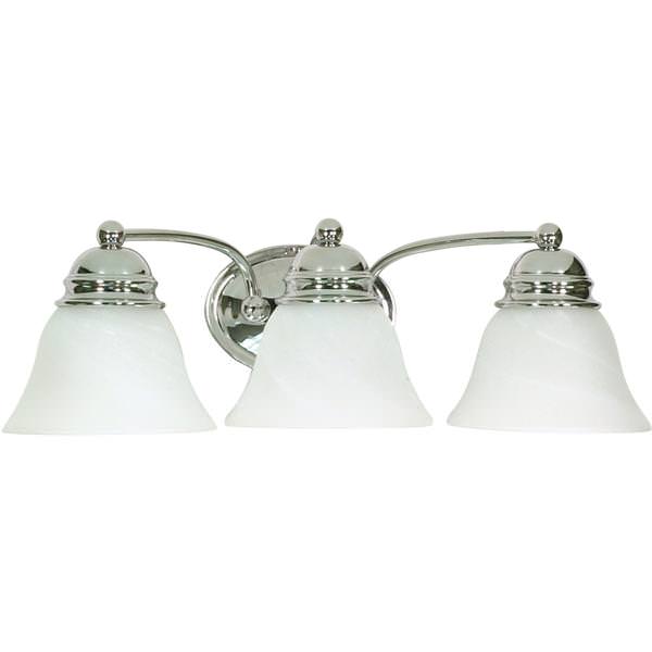 3 Light Polished Chrome Alabaster Glass Bell Shades Vanity Light Fixture