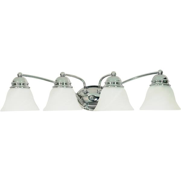 4 Light Polished Chrome Alabaster Glass Bell Shades Vanity Light Fixture