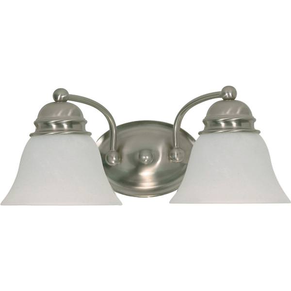 2 Light Brushed Nickel Alabaster Glass Bell Shades Vanity Light Fixture