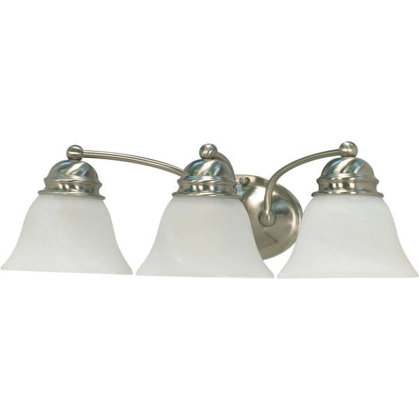 3 Light Brushed Nickel Alabaster Glass Bell Shades Vanity Light Fixture