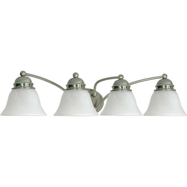 4 Light Brushed Nickel Alabaster Glass Bell Shades Vanity Light Fixture