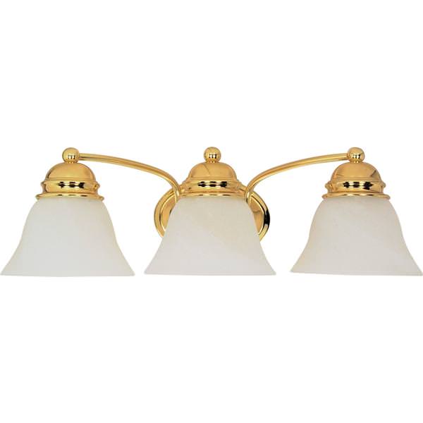 3 Light Polished Brass Alabaster Glass Bell Shades Vanity Light Fixture