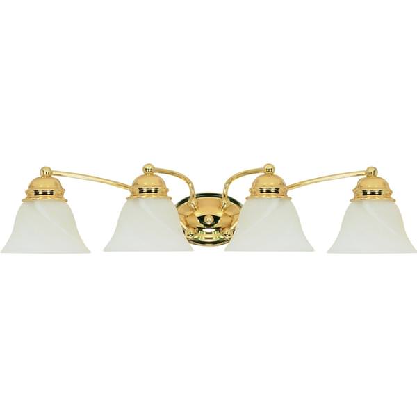4 Light Polished Brass Alabaster Glass Bell Shades Vanity Light Fixture
