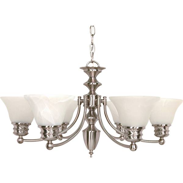 6 Light Brushed Nickel Alabaster Bell Shades Chandelier Light Fixture