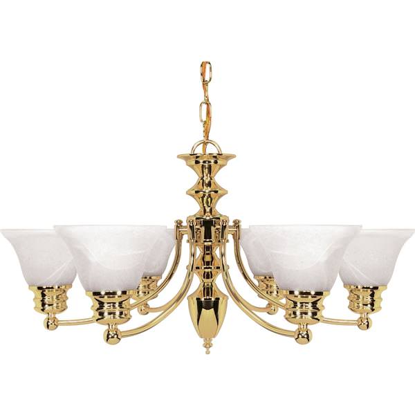 6 Light Polished Brass Alabaster Glass Bell Shades Chandelier Light Fixture