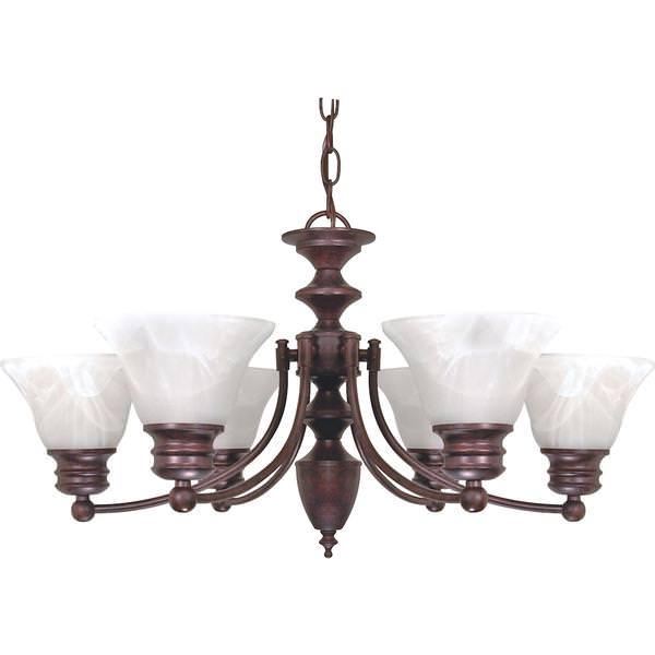 6 Light Old Bronze Alabaster Glass Bell Shades Chandelier Light Fixture