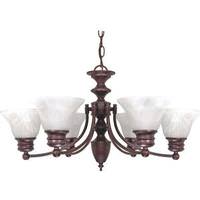 View 6 Light Old Bronze Alabaster Glass Bell Shades Chandelier Light Fixture