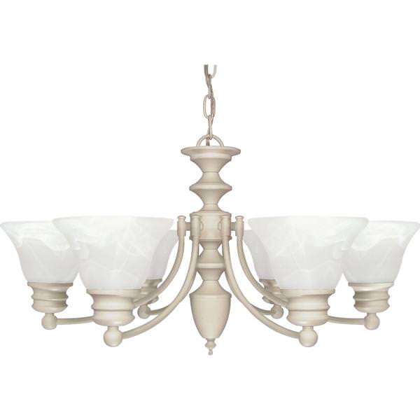 6 Light Textured White Alabaster Glass Bell Shades Chandelier Light Fixture