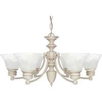 View 6 Light Textured White Alabaster Glass Bell Shades Chandelier Light Fixture