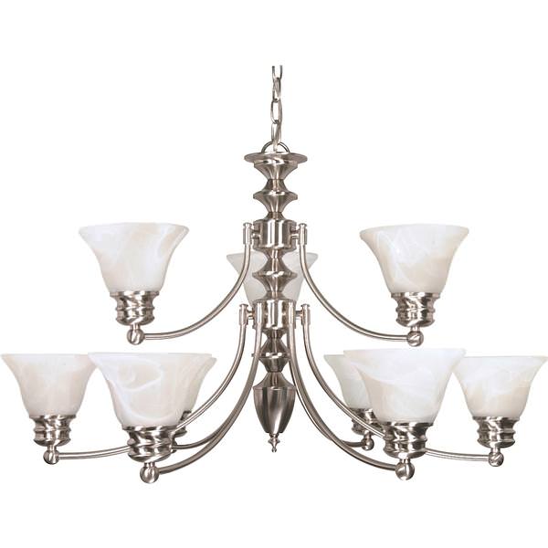 9 Light Brushed Nickel Alabaster Glass Bell Shades Chandelier Light Fixture