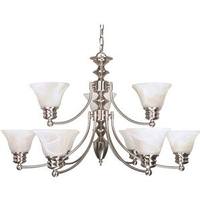 View 9 Light Brushed Nickel Alabaster Glass Bell Shades Chandelier Light Fixture