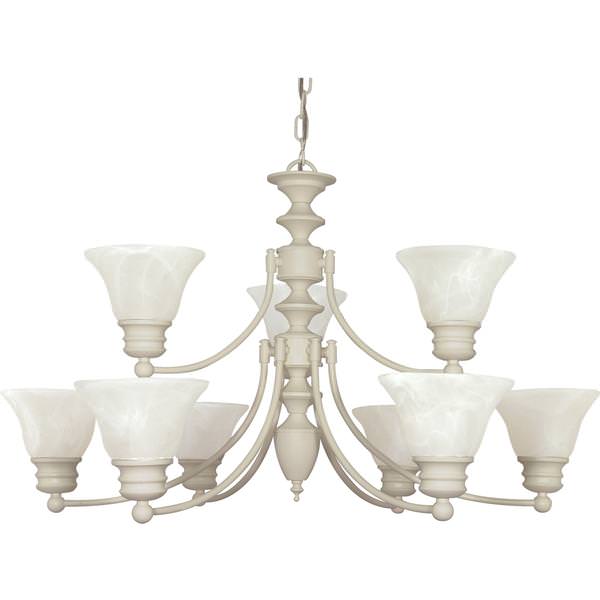 9 Light Textured White Alabaster Glass Bell Shades Chandelier Light Fixture