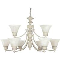 View 9 Light Textured White Alabaster Glass Bell Shades Chandelier Light Fixture