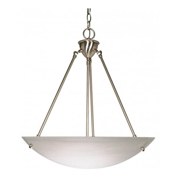 3 Light Brushed Nickel Alabaster Glass Bowl Shade Pendant Light Fixture