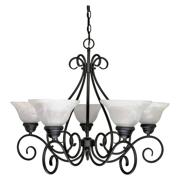 5 Light Textured Flat Black Alabaster Glass Shades Chandelier Light Fixture
