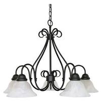 View 5 Light Textured Flat Black Alabaster Glass Shades Chandelier Light Fixture