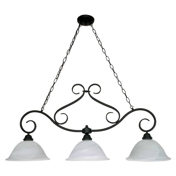 3 Light Textured Flat Black Alabaster Glass Shades Island Pendant Light Fixture