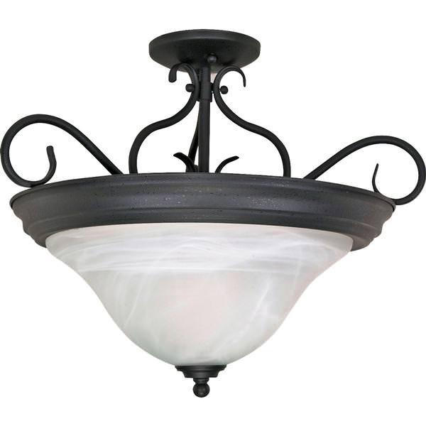 3 Light Textured Flat Black Alabaster Swirl Glass Shade Ceiling Light Fixture