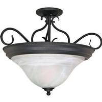 View 3 Light Textured Flat Black Alabaster Swirl Glass Shade Ceiling Light Fixture