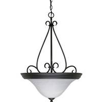 View 3 Light Textured Flat Black Alabaster Glass Shade Pendant Light Fixture
