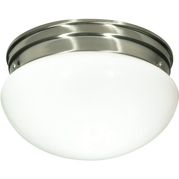 2 Light 10" Round Brushed Nickel White Mushroom Glass Shade Ceiling Light Fixture