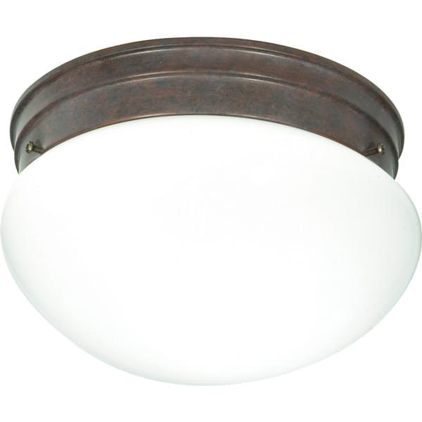 2 Light 10" Round Old Bronze White Mushroom Glass Shade Ceiling Light Fixture