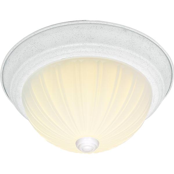 2 Light 11" Round White Frosted Melon Glass Dome Shade Ceiling Light Fixture