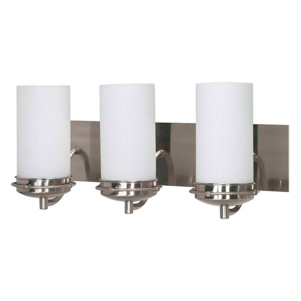 3 Light Brushed Nickel White Opal Glass Shades Vanity Light Fixture